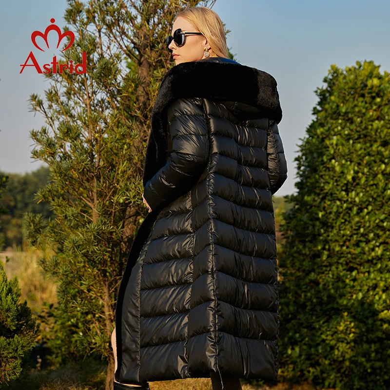 Astrid Winter Parkas Women\'s Jacket Large Natural Rabbit Fur Belt Elegant Long Coat Thick Warm Female Outerwear Quilted ZR-7518