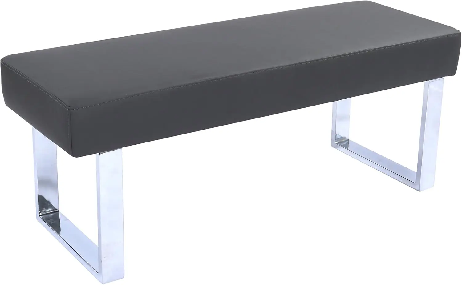 Living Amanda Bench in Grey Leather and Chrome Finish 48 x 19 x 18