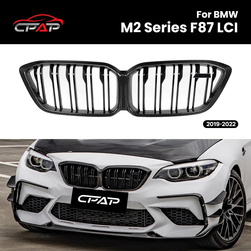 Real Dry Carbon Fiber Front Grill Stoßstange Haube Nieren Grill Ersatz Für BMW M2 F87 LCI 2019-2022 doppel Slat Stil