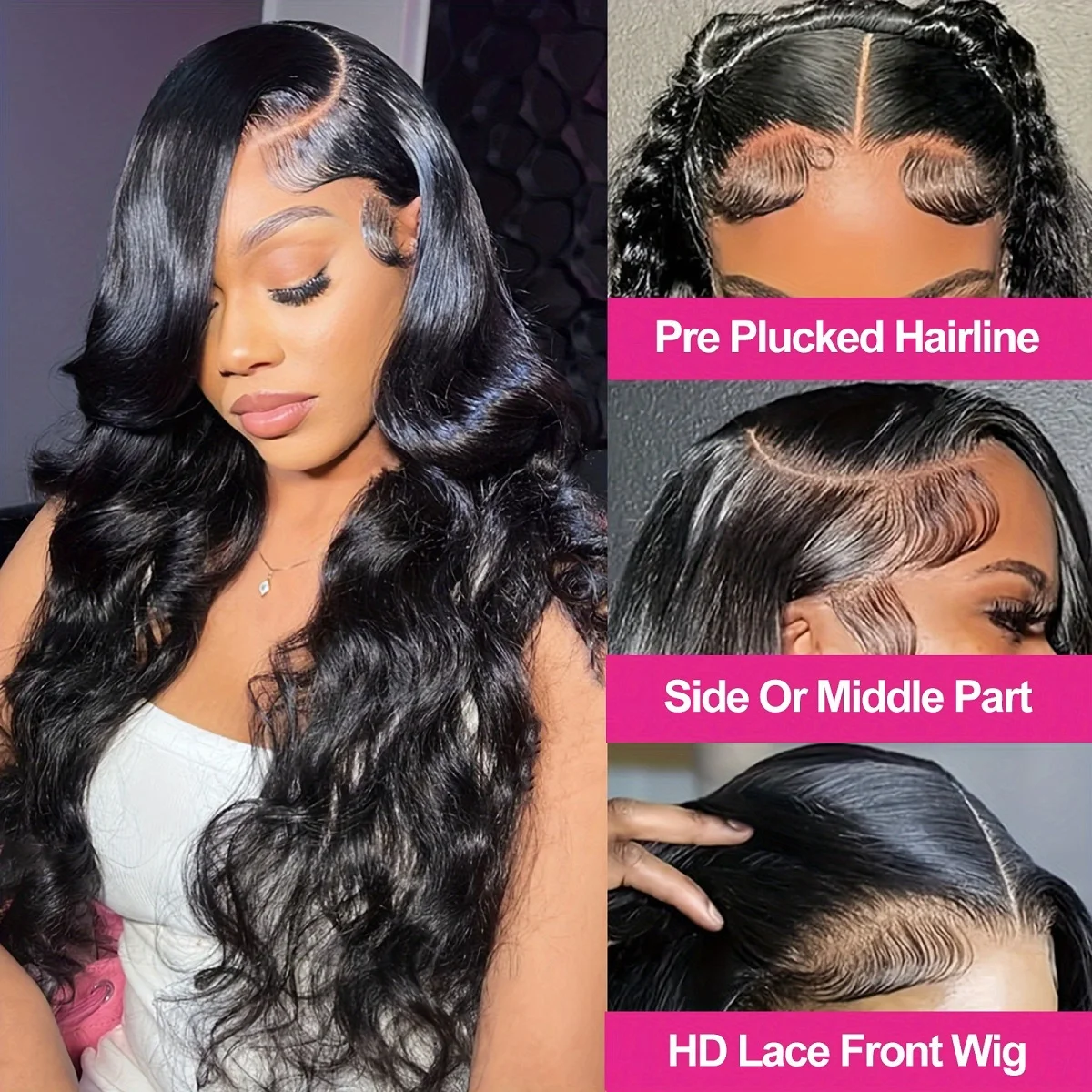 13x6 Body Wave Lace Front Wigs Human Hair 200 Density HD Transparent Lace Front Wigs for Black Women Body Wave Lace Front Wigs Pre Plucked 13X4 Lace Front Wigs Human Hair view 7