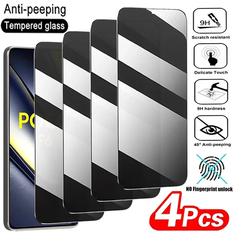 

4PCS Privacy Tempered Glass For Poco F6 F5 F4 M5S M3 M4 Pro C40 Anti Spy Screen Protectors For Poco X6 Pro X5 X3 NFC X4 GT Glass