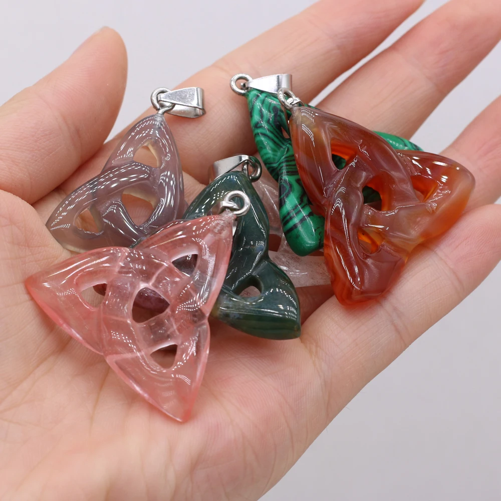 1Pc 32x35mm Irish Celtic Knot Pendant Natural Crystal Quartz Charms for DIY Necklace Earring Jewelry Making Accessories