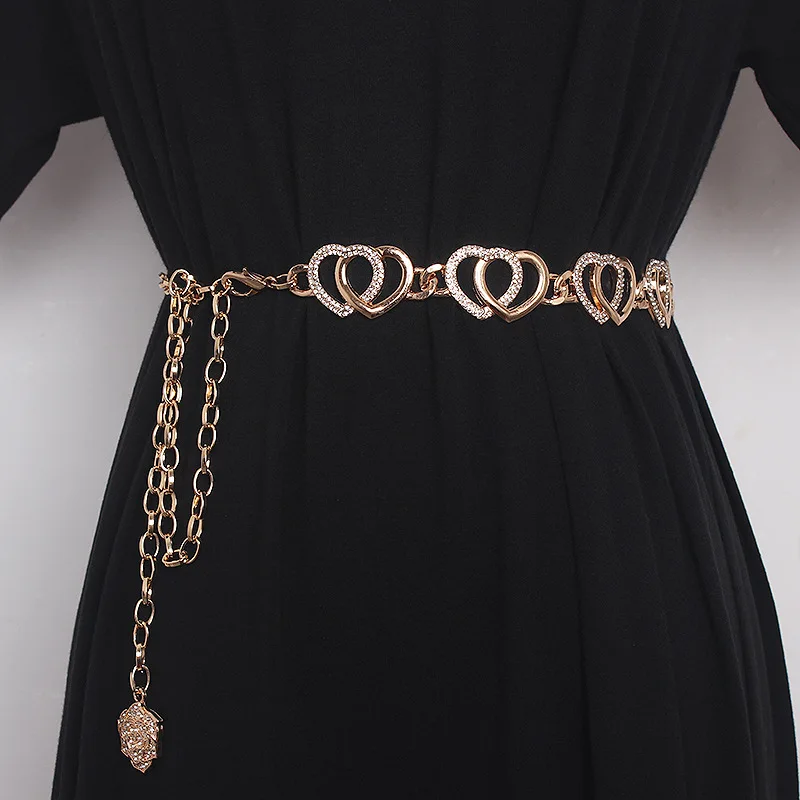 

2025 Ladies Fashion Metal Waist Chain Love Diamond Woman Thin Waist Chain Dress Pants Decoration Elegant Belts for Women Luxury