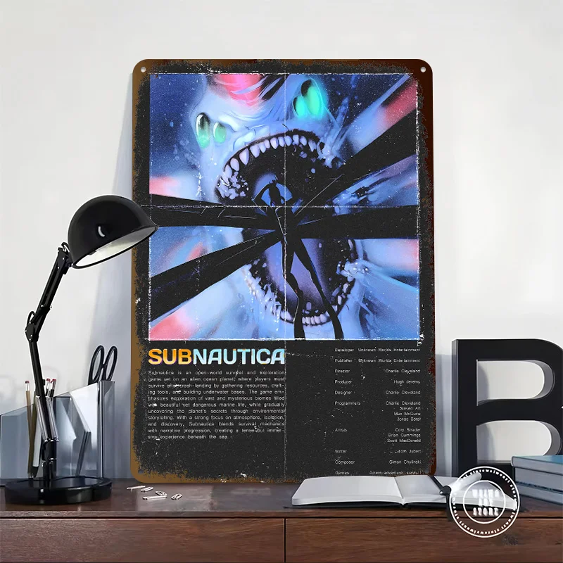 Subnautica Game Printed Poster Customized Wall Art Retro Vintage Metal Tin Signs for Bedroom Decoration Gaming Office Decor Room