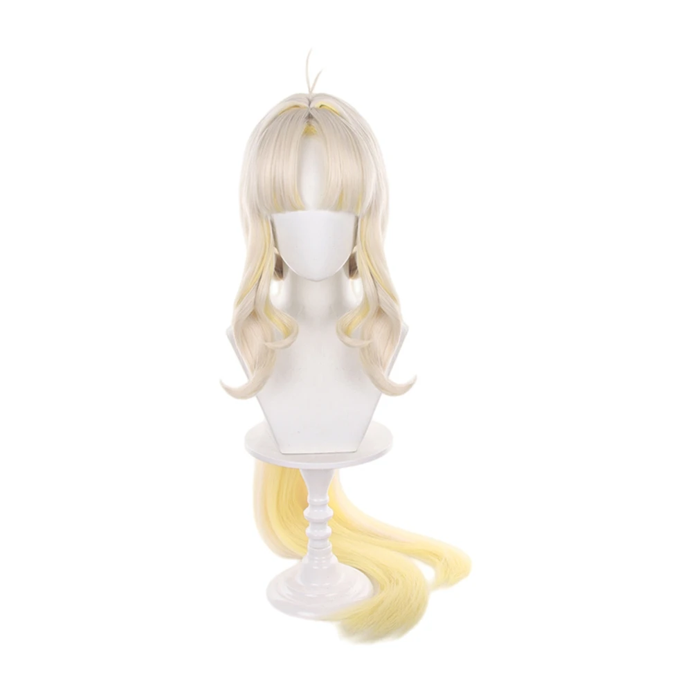 Long Blonde Ombre Yellow Cosplay Wig With Bangs Ahoge Twin Tails Synthetic Heat Resistant Anime Game Halloween Party Women Hair