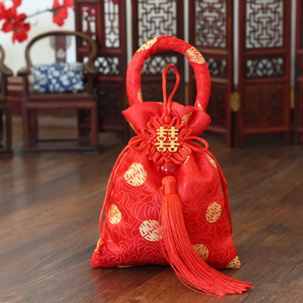 

Chinese Style Canvas Flower Drawstring Bag Dragon Phoenix Festive Sugar Bag Storage Bag Korean Style New Year Bucket Bag Wedding