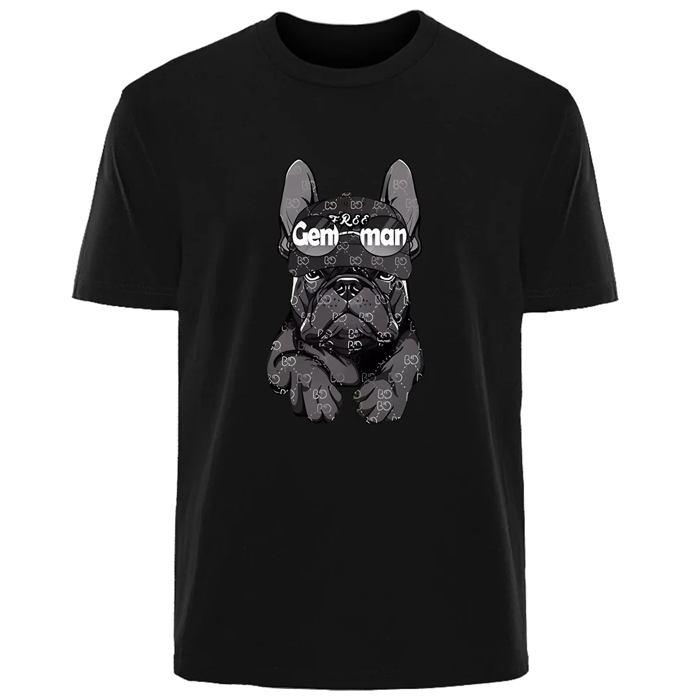 Summer High Street Harajuku French Bulldog Men\'s 100% Cotton Breathable Sweat Absorbent Casual T-Shirt Street Men\'s Clothing