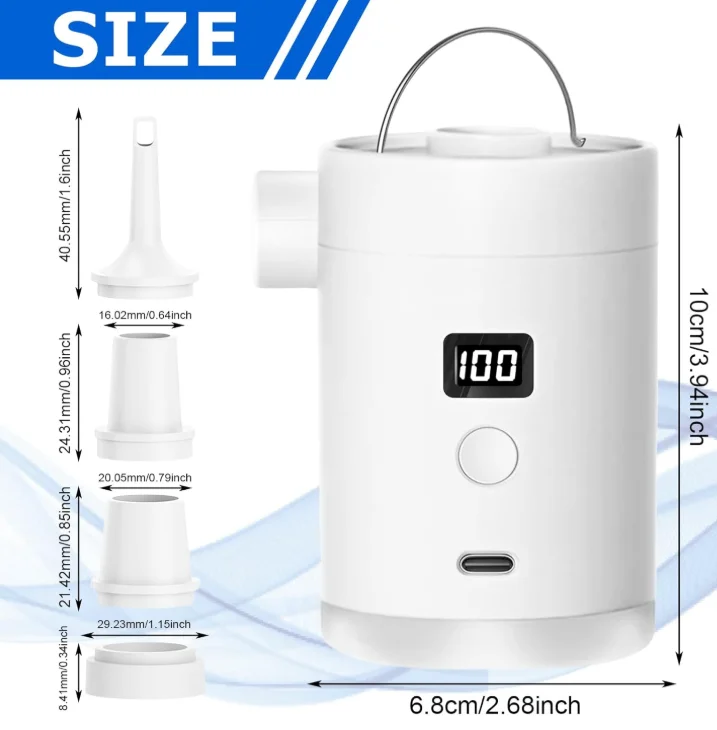 Portable Outdoor Electric Air Pump PVC Mini Pump for Inflatables Rechargeable Inflate & Deflate