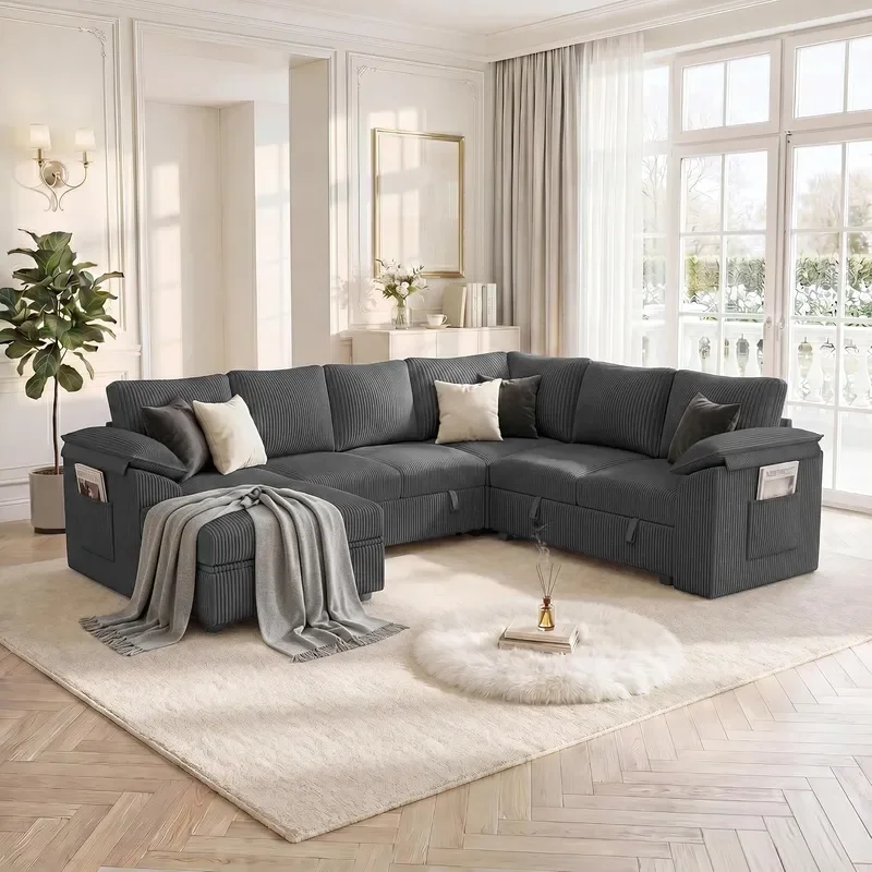 108 In L Shaped Modular Sectional Sofa Couch for Living Room Dark Grey