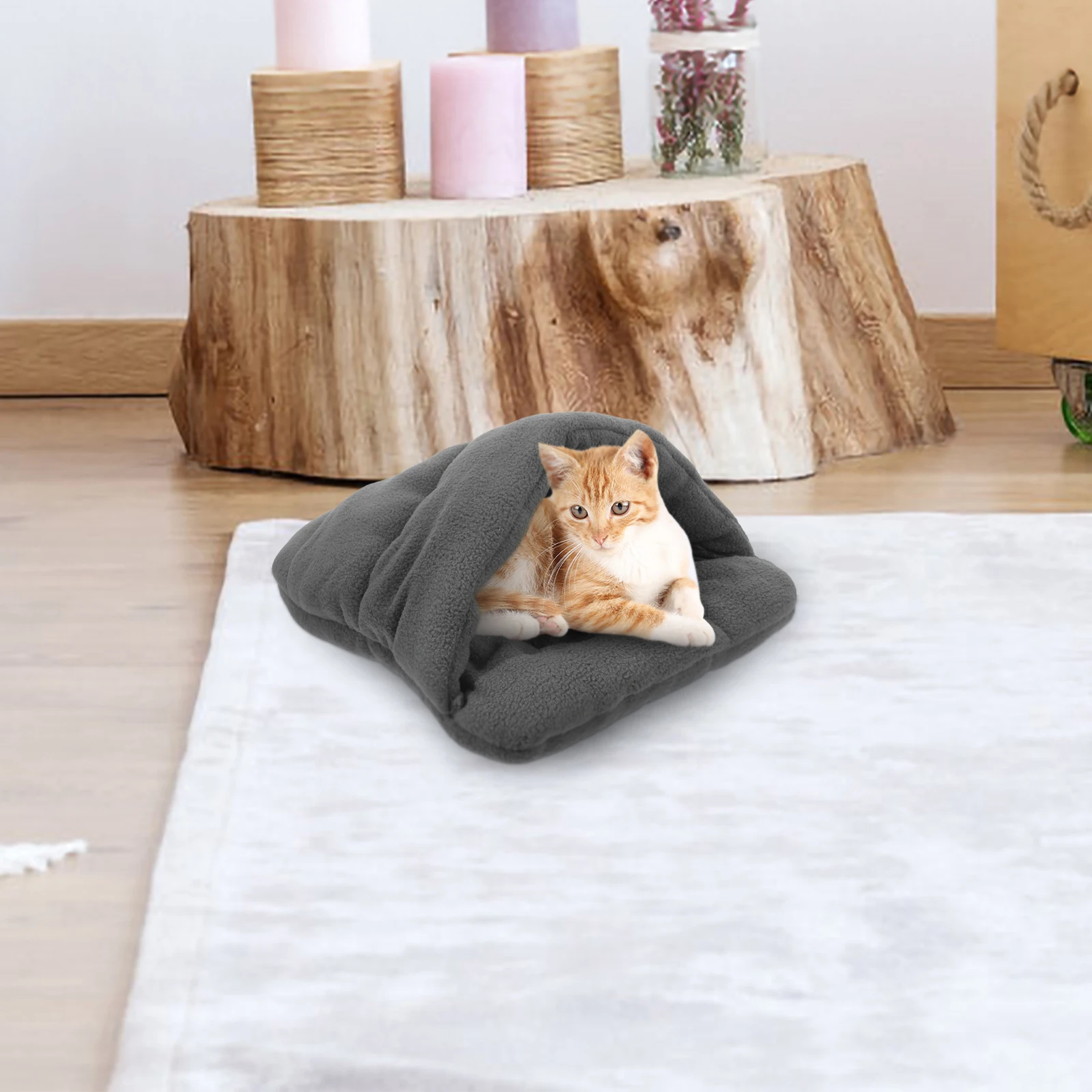 

Pet Cave Bed For Small Pets Warm Cotton-Padded Nest Mat Lightweight Portable Sleeping Den For Cat Dog Kitten Rabbit Grey