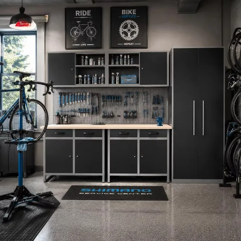 Professional Modular Garage Cabinet System Heavy Duty Steel Bike Service Station Workbench With Wall Mounted Set