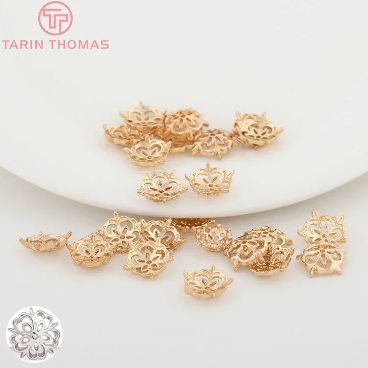 (3228) 7MM 9.5MM 24K Gold Color Plated Brass Snowflake Beads Caps High Quality Diy Jewelry Accessories Wholesales