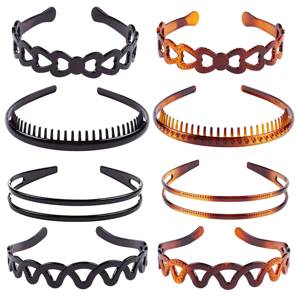 8 PCS Hair Band for Women Mens Combs Fake Edges Headbands Workout Wave Shape Hoop Anti-slip