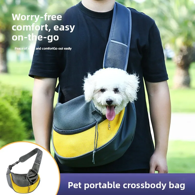 

Portable Breathable Pet Carrier Crossbody Bag, Mesh Cat Dog Sling Shoulder Bag for Travel, Lightweight Tote for Hiking