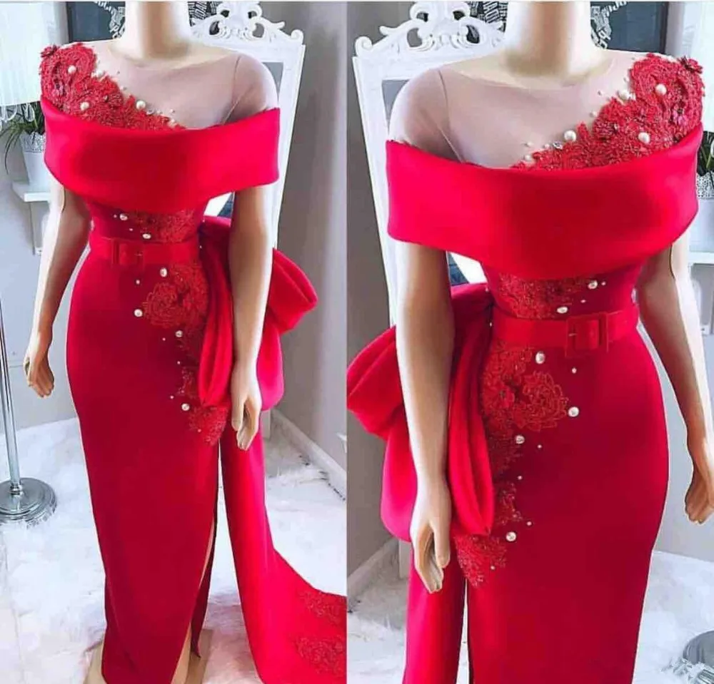 in stock lace appliques sexy open leg boat neck sheer tulle handmade beading sequins pearls mermaid red homecoming dresses