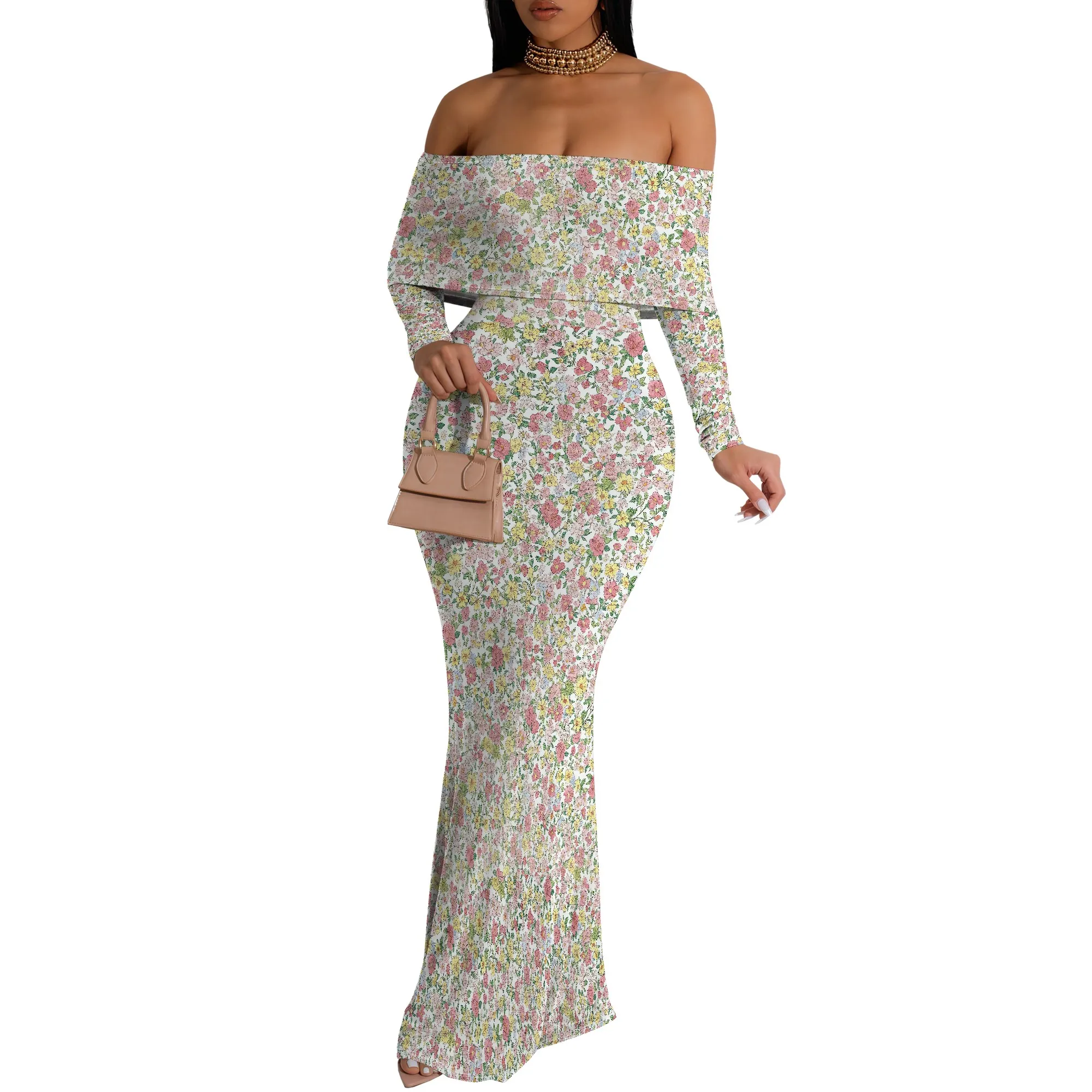 

Strapless Dress for Women Summer Casual Off The Shoulder Printed Tube Top Bodycon Backless Sleeveless Party Club Maxi Dress