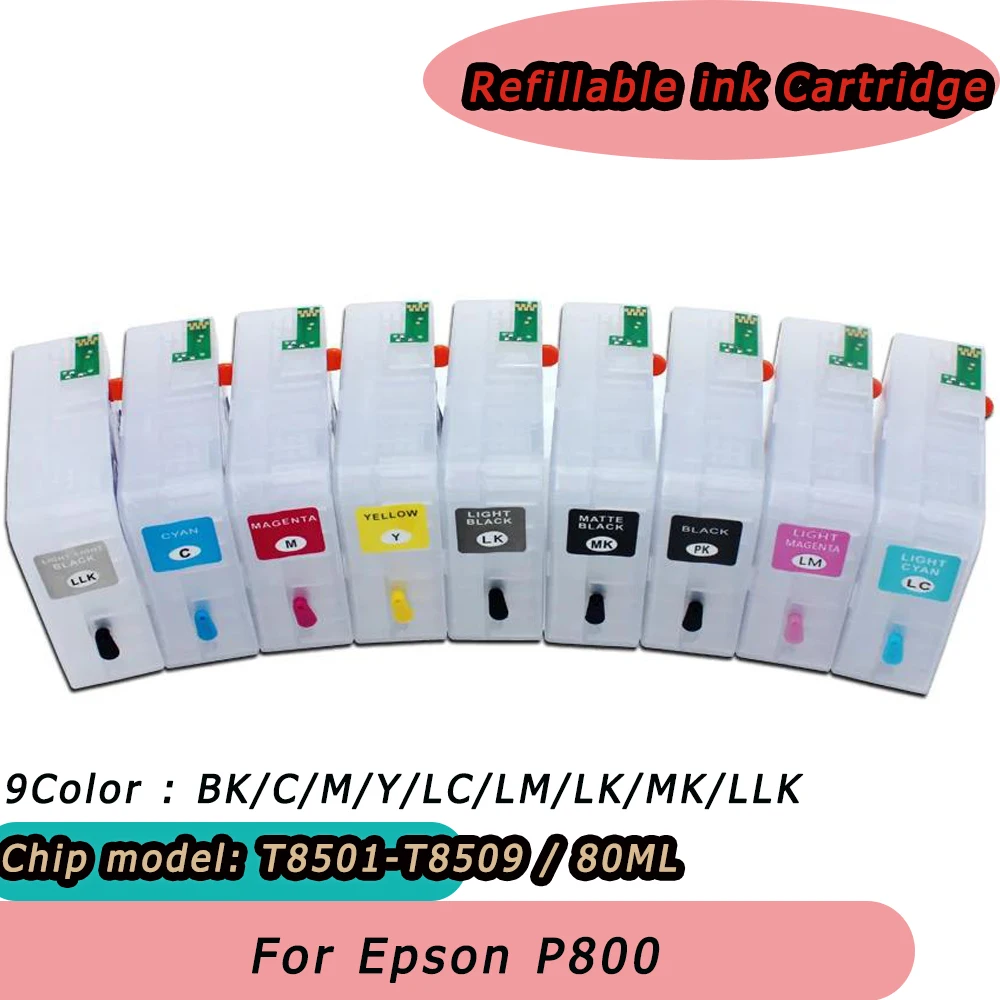 P800 Refill Ink Cartridge with Permanent Chip for Epson SureColor SC- P800 Printers T8501-T8509 80ML