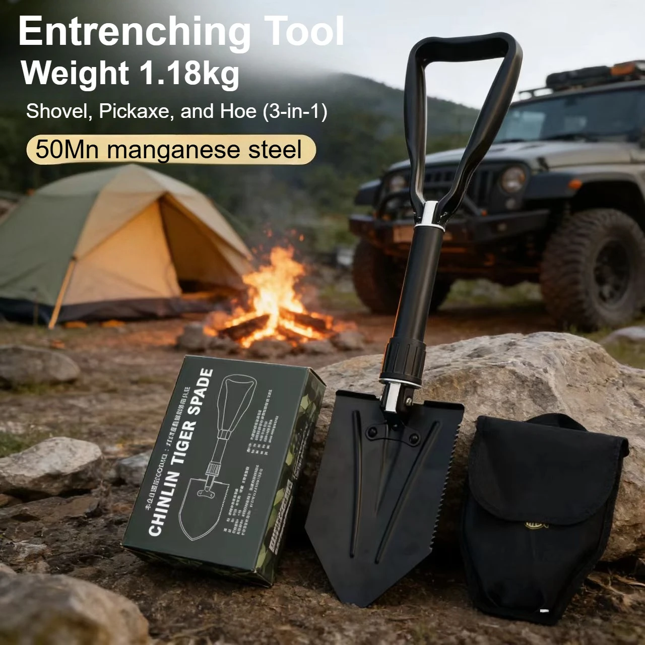 

Складная саперная лопата с кирком из марганцевой стали 50Mn, военный стиль, для бездорожья, кемпинга, сада, пляжа, копания в грунте