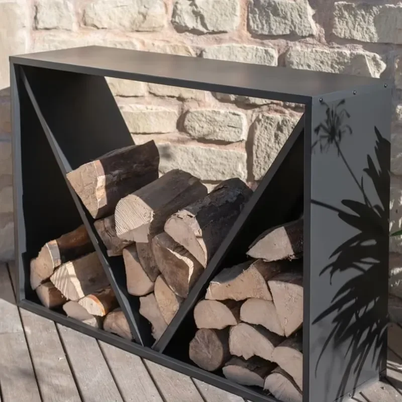Firewood Rack Outdoor Steel Fireplace Storage Firewood Log Rack Decorative Indoor/Outdoor Steel Fireplace Wood Holder Storage