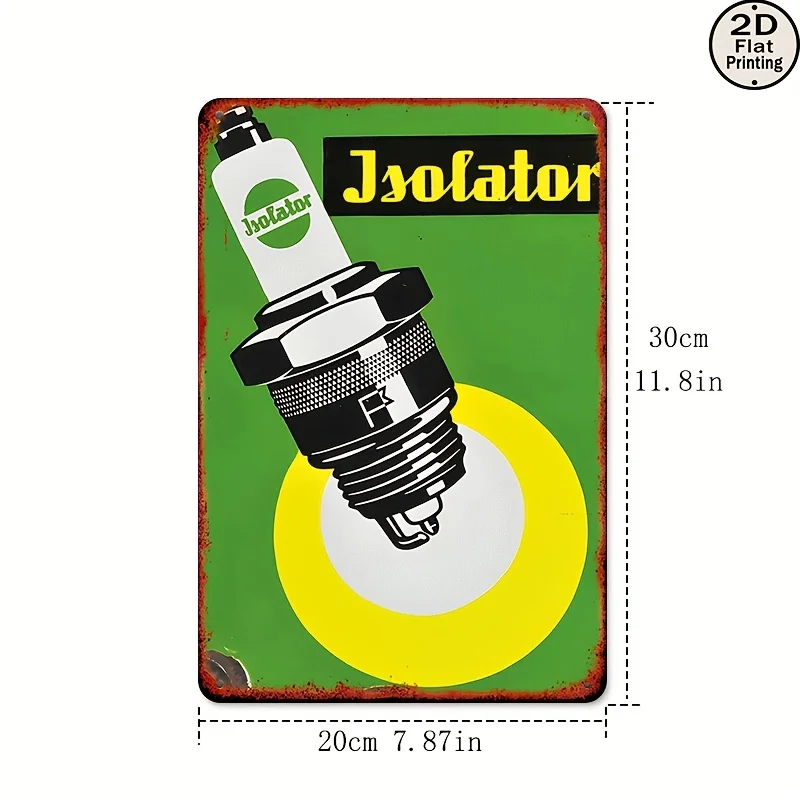 2D Flat, 1pc Vintage Spark Plug Metal Wall Sign - Green Background Automotive Advertising Plaque with Isolator Labeling