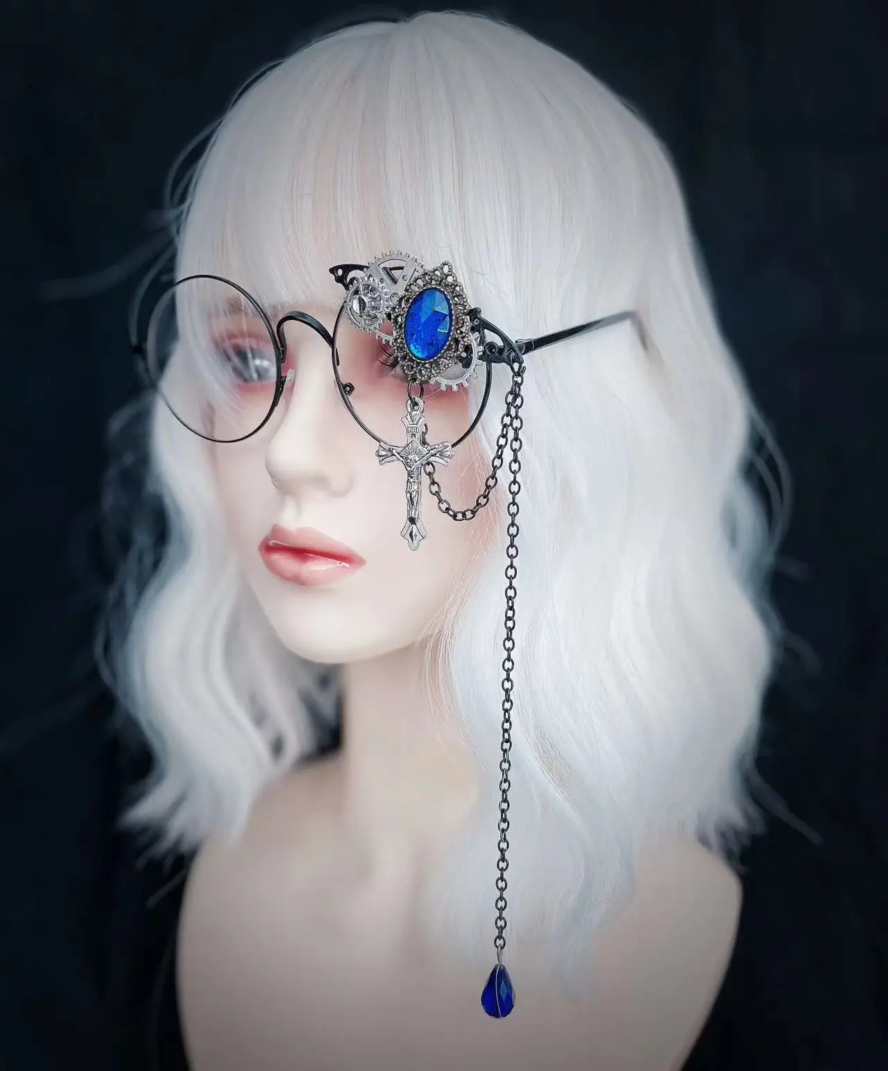 Gafas originales Punk Cross Tassel Gear Chain Lolita, moda JK Streetwear, accesorios de Cosplay para estudiantes, gafas elegantes para hombres y mujeres