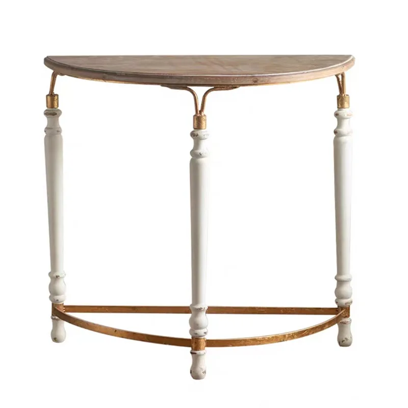

French light luxury carved balcony small round table, wedding shooting retro and old small apartment living room side table