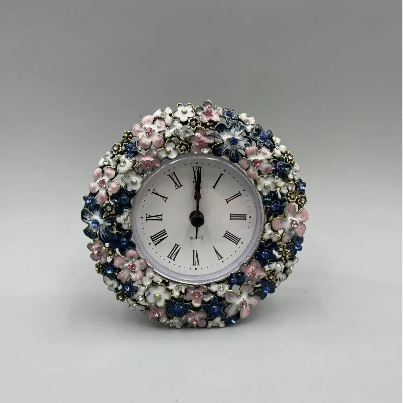 European Simple Enamel Metal Desktop Clock, Creative Table Ornament, Household Desk & Bedroom Alarm Clock Home Decor