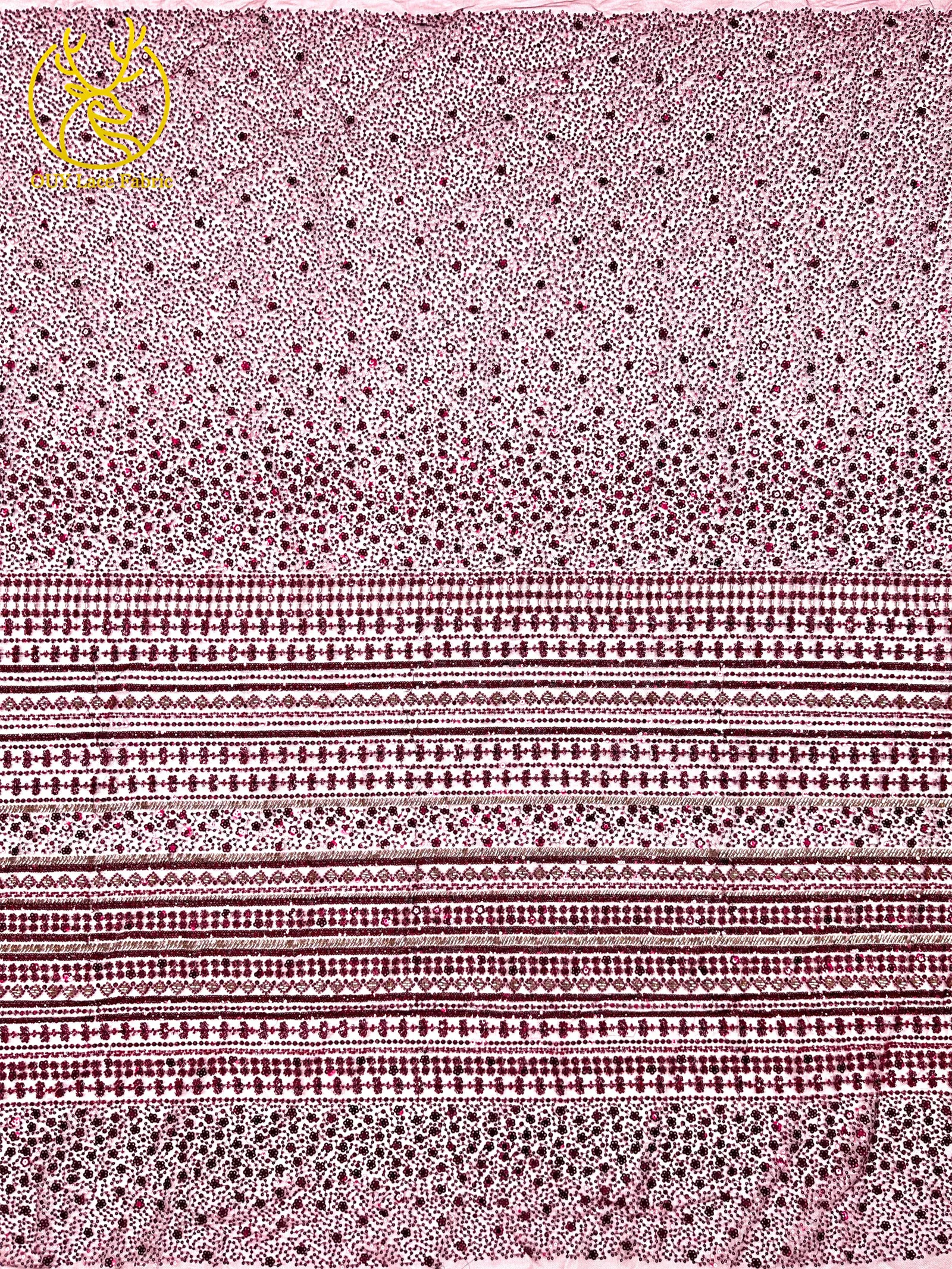 Französische nigerianische Luxus-Perlen-Mesh-Spitze in Weinrot, französische Pailletten-Stickerei-Spitze, afrikanischer Spitzenstoff für Abendkleider zum Nähen – Detail 8