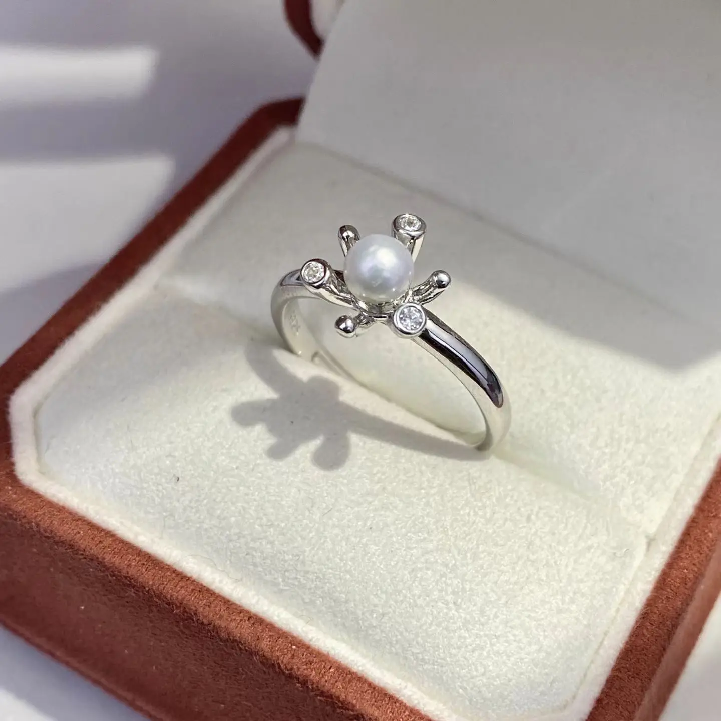 Wholesale S925 Sterling Silver Adjustable Ring Mount Settings Findings Mountings Accessory Parts for 4-5mm Pearls 5pcs/lot