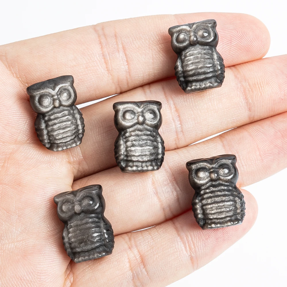 5Pcs Silver Obsidian Wise Owl Pendant 18x13x10MM Silver Black Symbol of Wisdom Charms for Spiritual DIY Jewelry Making view 5