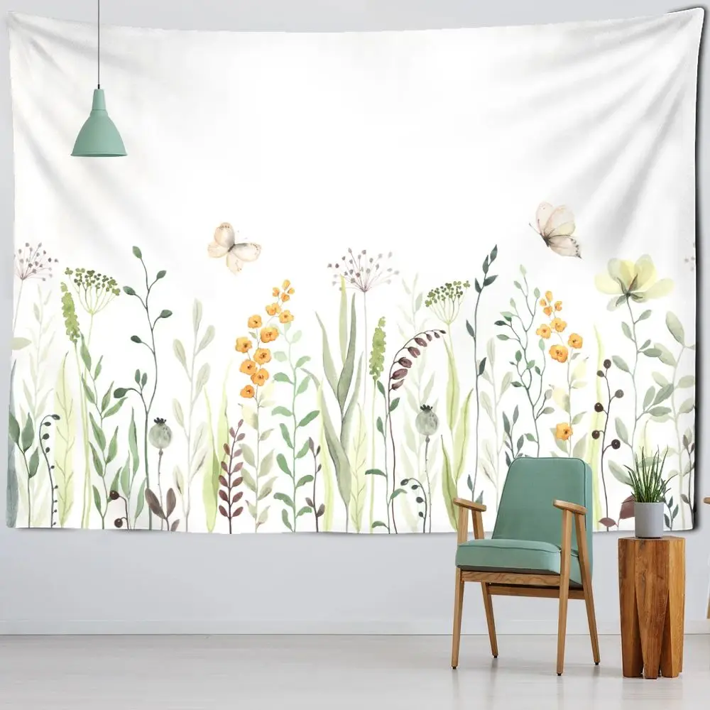 VIKAMA Boho Tapestry Wall Hanging Floral Fern Leaves Nature Landscape Aesthetic Home Decoration