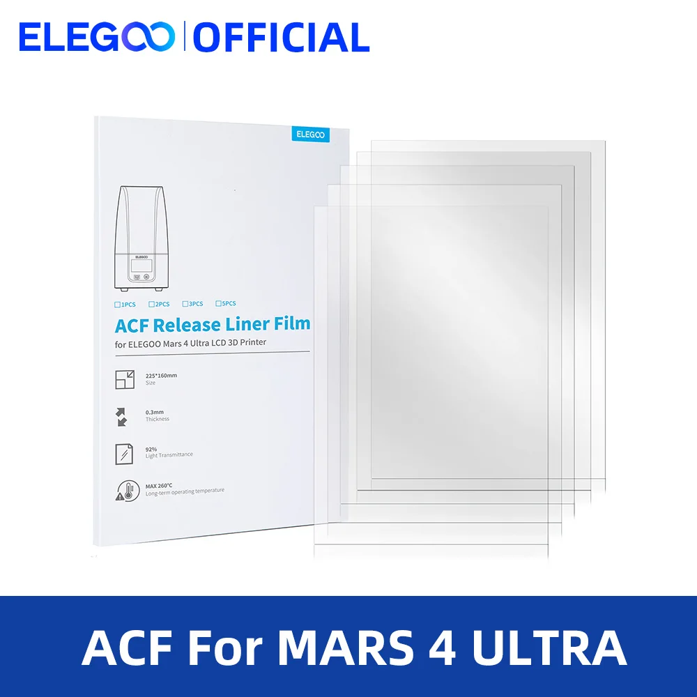 ELEGOO 5PCs ACF Release Films Set for MARS 4 ULTRA LCD 3D Printer 0.3mm thickness 225 * 160mm Support 3X Faster Printing