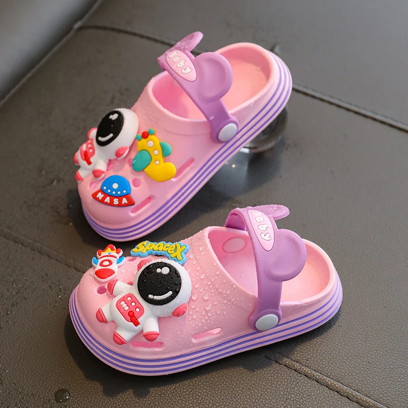 Children Slippers 1-6 Years Cute Cartoon Spacecraft Astronaut Summer Garden Beach Sandals Cave Hole Baby Shoes For Boys Girls