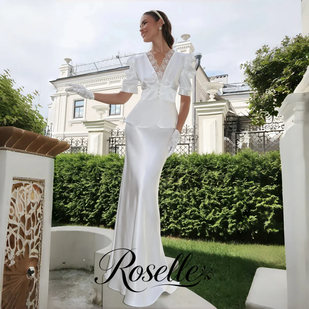 ROSELLE Two Piece Modern Elegant Mermaid Wedding Dress Lace V-Neck Puff Short Sleeve 2026 Bridal Customized Vestido De Novia