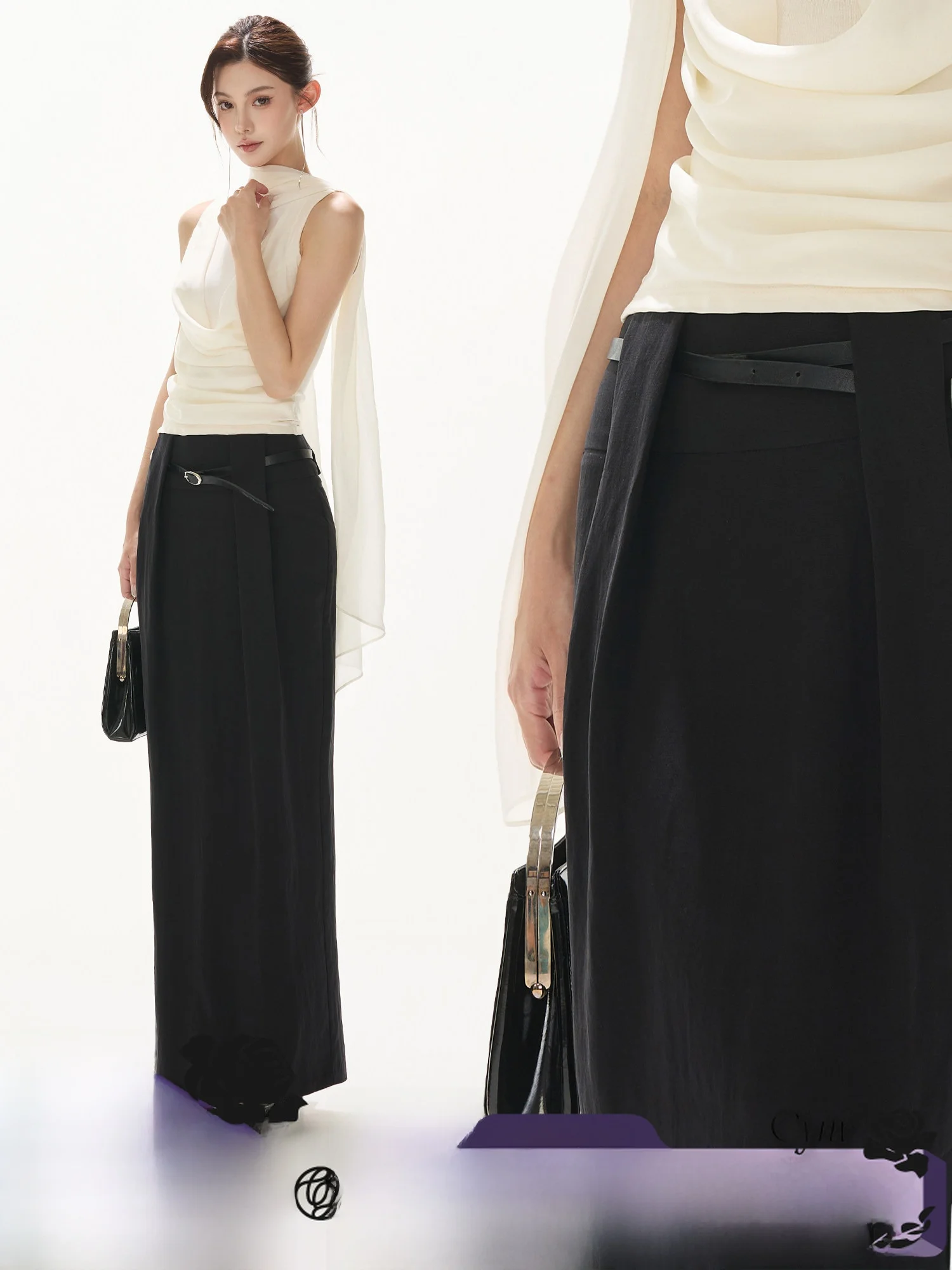 

Юбка CYNR оригинального дизайна с высокой талией, прямого кроя, асимметричного подола, длинная, модная, универсальная