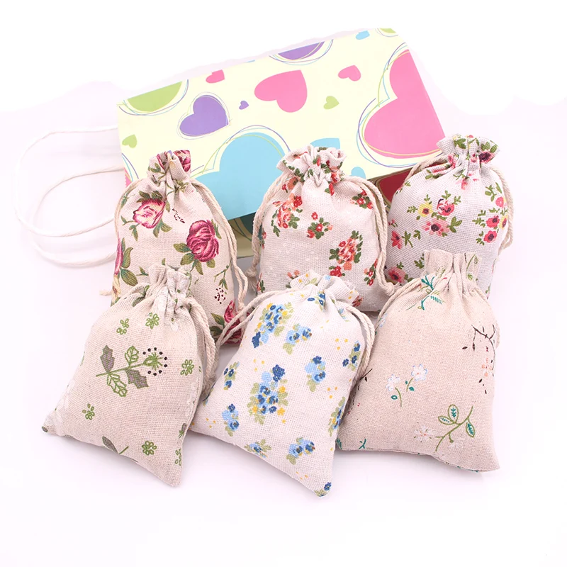 Fresh Style Animal Plant Drawstring Cotton Storage Bag Jewelry Organizer Makeup Cosmetic Packing Bag 10x14cm Cloth Bag