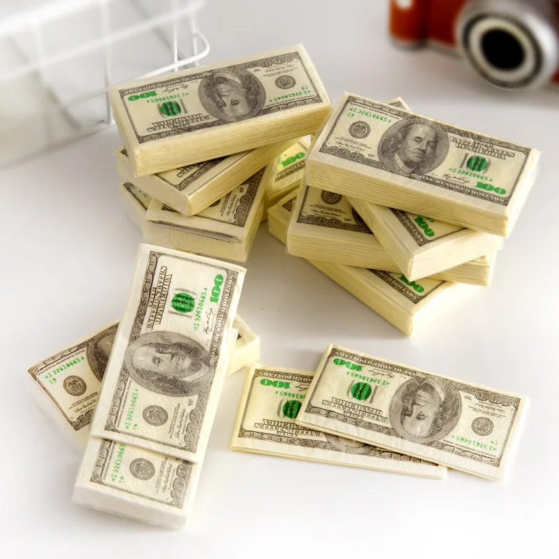 100$ Dollars Napkin US Dollar Bill Money Paper Towel Party Tricky Gift 9pc Disposable Napkins Wedding Party Birthday Decoration