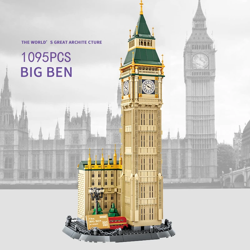 Bloc de Construction Big Ben, Architecture historique britannique, angleterre, londres, Elizabeth, tour d'horloge, brique, modèle de Construction, jouets
