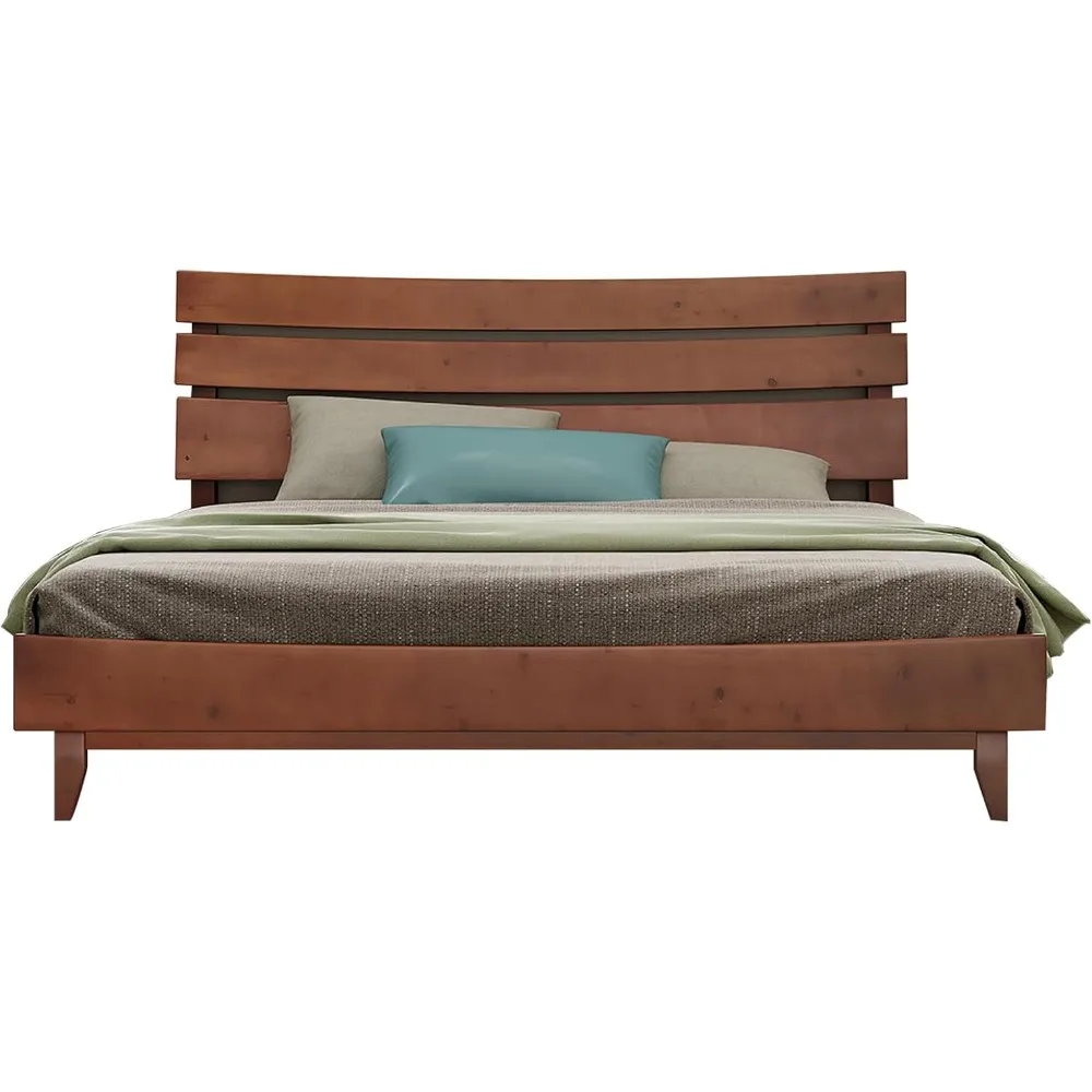 Queen Wood Bed Frame with Headboard, Mid-Century Platform Bed, Solid Wood Slats Support, No Box Spring Needed, Easy Assembly image 6
