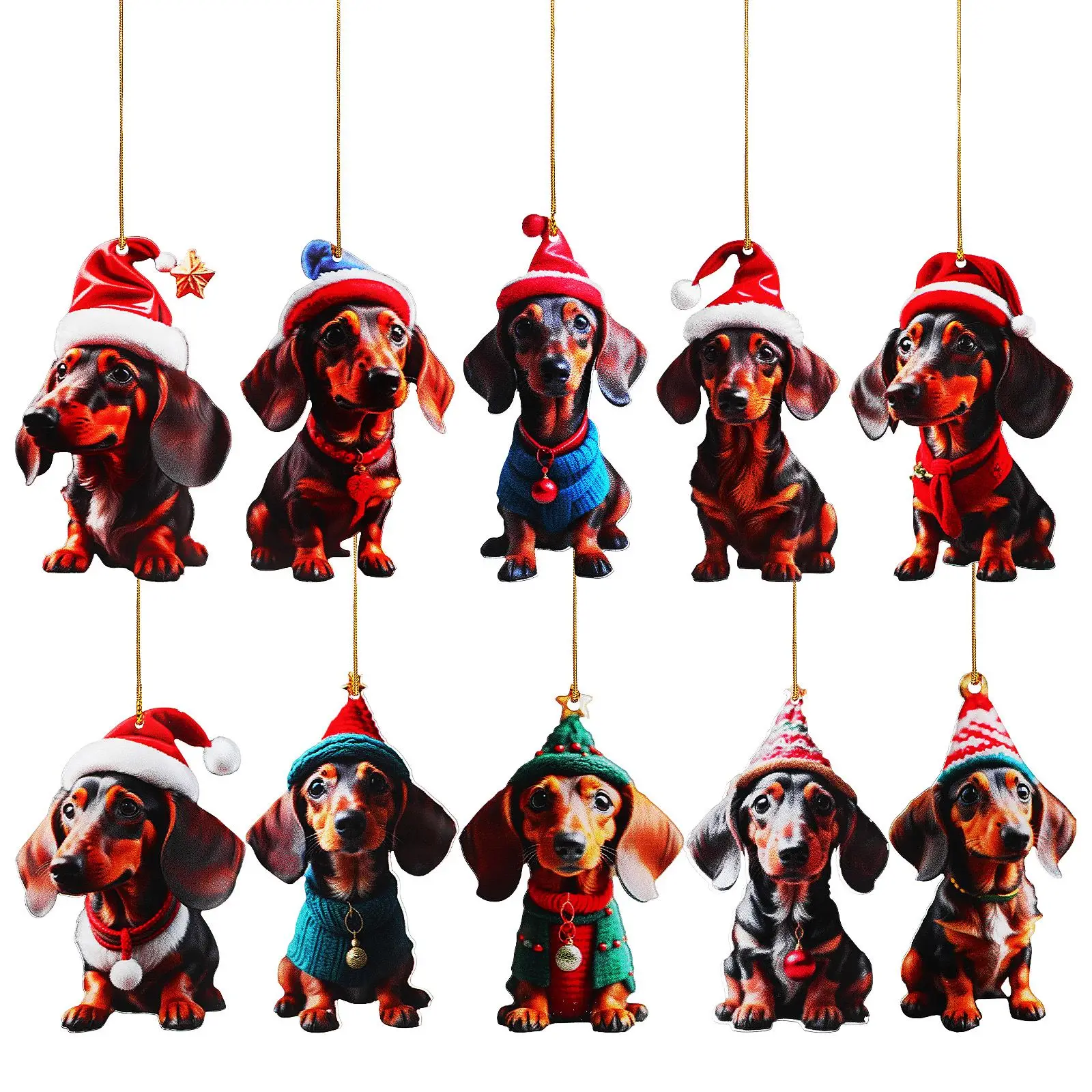 

10pcs Chrismtas Tree Pendants Hanging Dachshund Figurines Cute Xmas Ornament Ornaments Christmas Tree Home Xmas Decorations