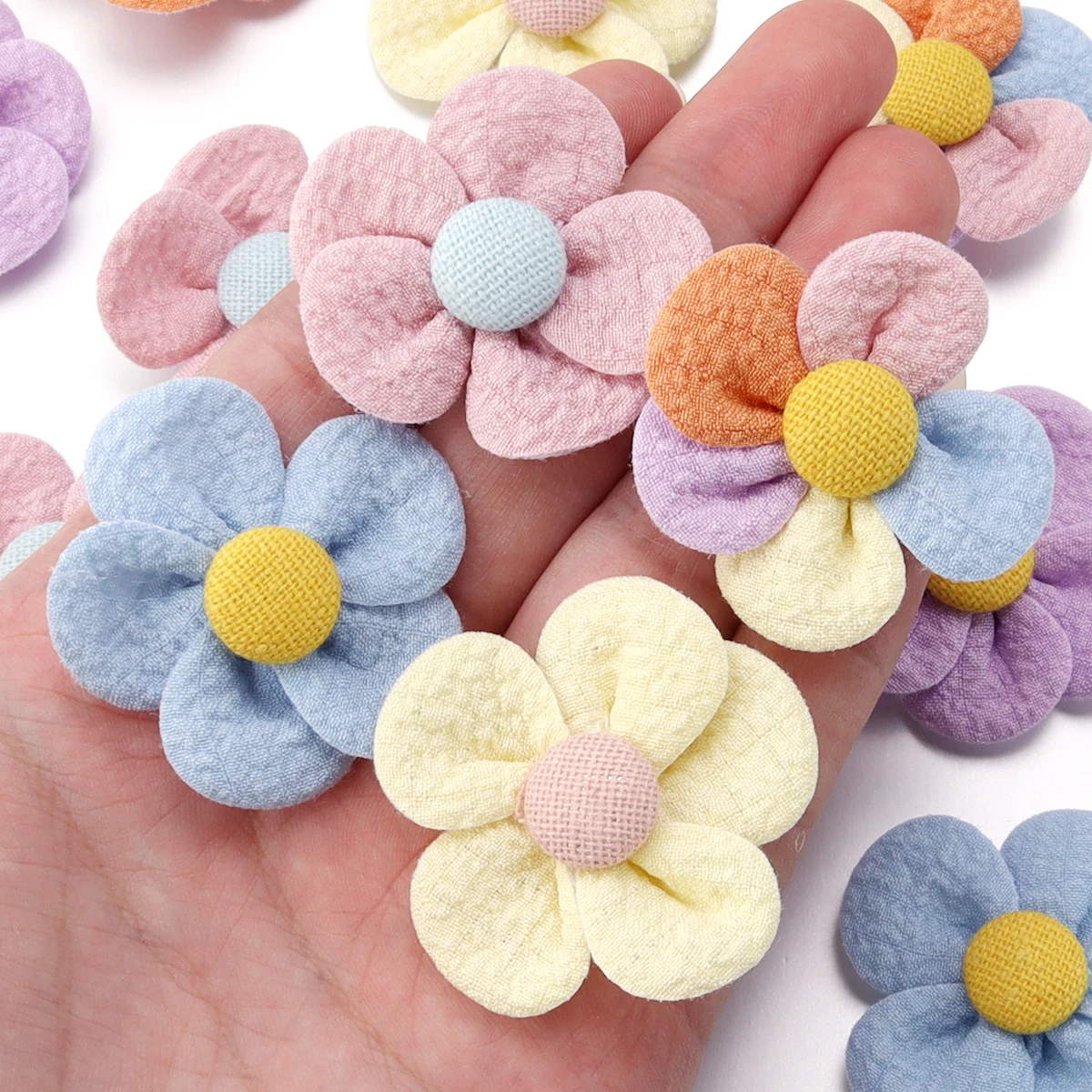 10pcs/lot Fabric Button Five Petal Flower 4cm Multicolor Cloth Flower For DIY Crafts Gifts Clothing Decoration Accessories