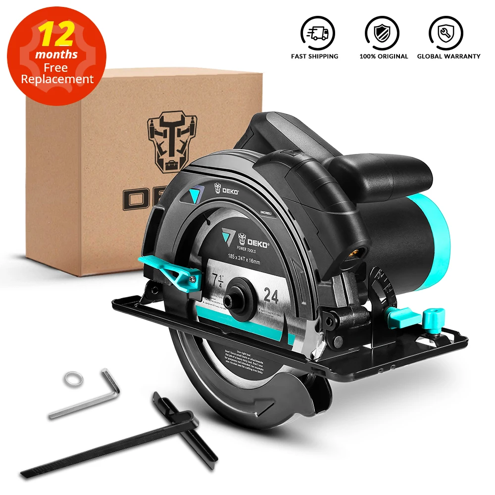 DEKO Electric Circular Saw 185mm Multifunctional Cutting Machine, With Auxiliary Handle 1500W AC Power Tools for Home DIY