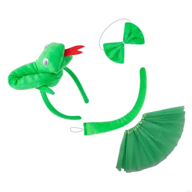 DXAA Snake Rollenspiel Kostüm Set mit Stirnband Schwanz Bowtie Rock Halloween Schlangen -Outfit Accessoire für Kinder Boy Girl