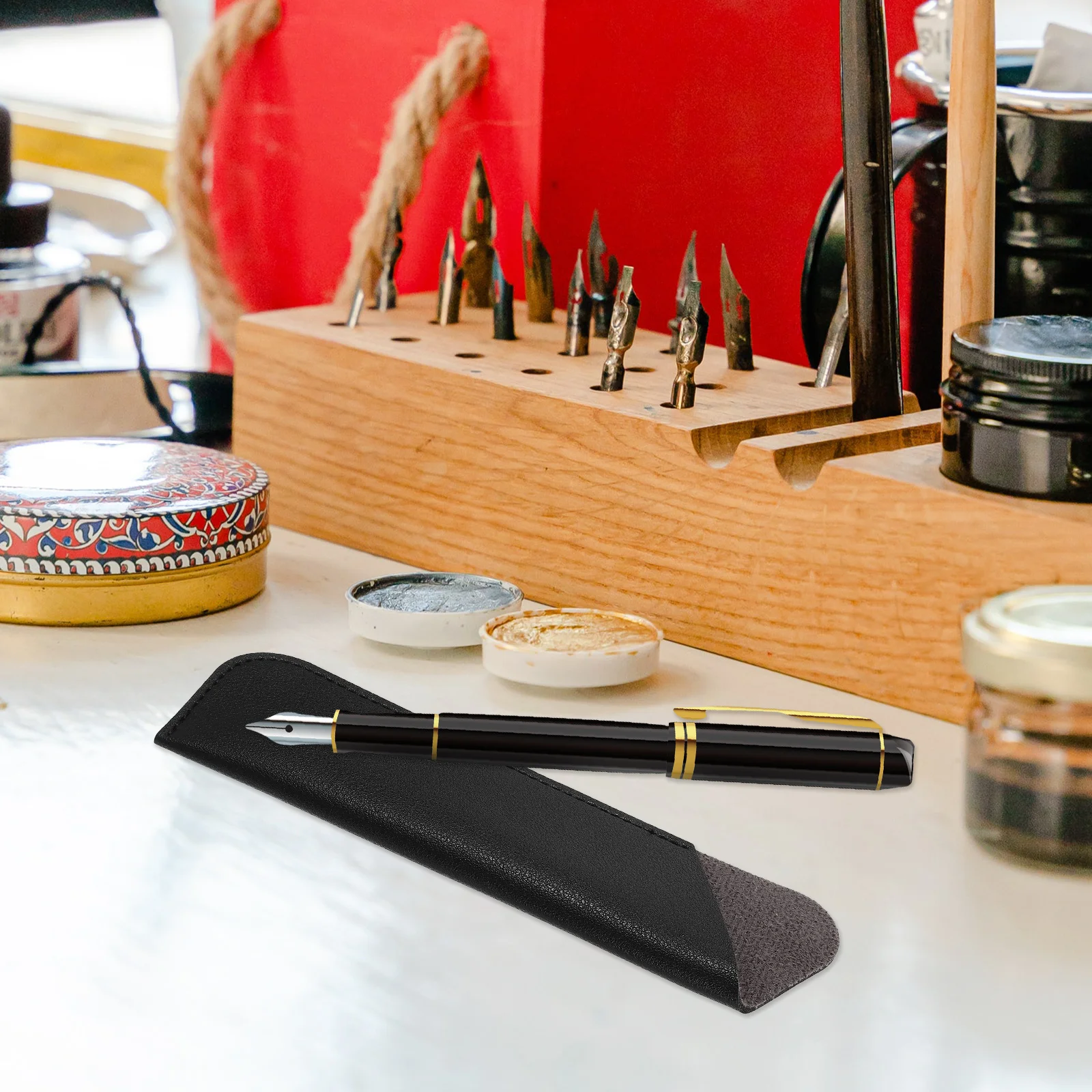 6 Pcs Pencil Case Protective Cover Fountain Accessories Pouch Ink Pu Bag Student Packaging Black