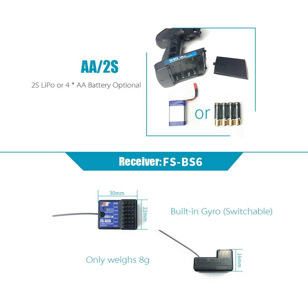 FlySky FS-GT5 2.4G 6CH AFHDS RC-zender met FS-BS6-ontvanger voor RC autoboot