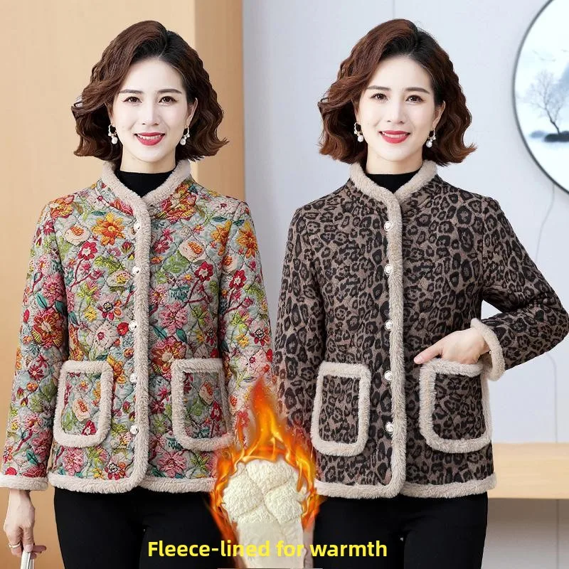 

Thiened Fce ort Хлопковая куртка для мамы Осень Зима Новинка 2024 Этническое женское пальто Теплые свободные длинные брюки