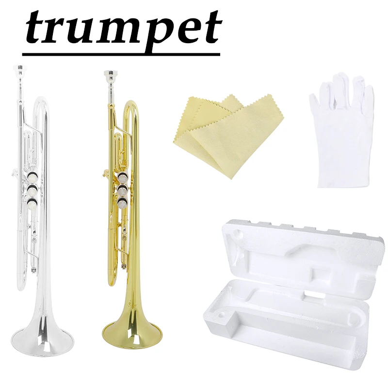 SLADE B Flat Trumpet Brass Trompete - Includes Mouthpiece Gloves Cleaning Cloth Strap Case - Musical Instrument Accessories