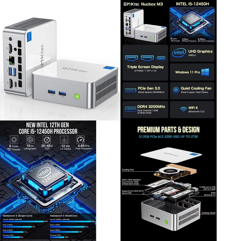 GMKtec M3 for Core i5-12450H Mini PC for Gaming Desktop Computer for Office Home Use 8-Core 12-Thread 16GB 32GB DDR4