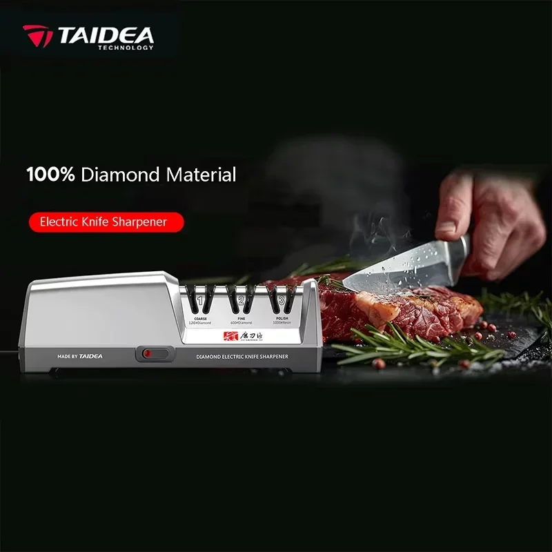 TAIDEA TG2302 Electric Knife Sharpener: Stainless Steel Build, 15 & 20 Degrees, 3-Stage System with Quick Sharpening/Polishing