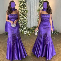 Robe de Soirée Longue en Satin, Personnalisée, Sexy, Décontractée, Perles, Drapée, Plissée, Bal, Ligne A, Bretelles Spaghetti, sur Mesure, pour Occasions